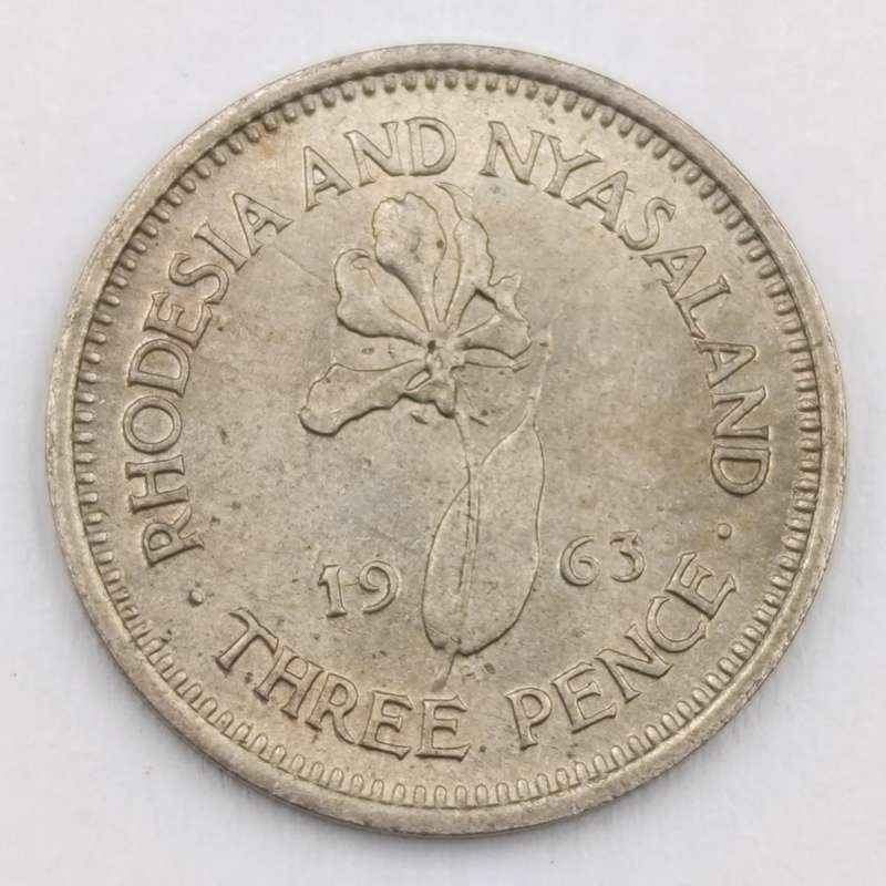 Rhodesia and Nyasaland 1963 uncirculated 3d Tickey