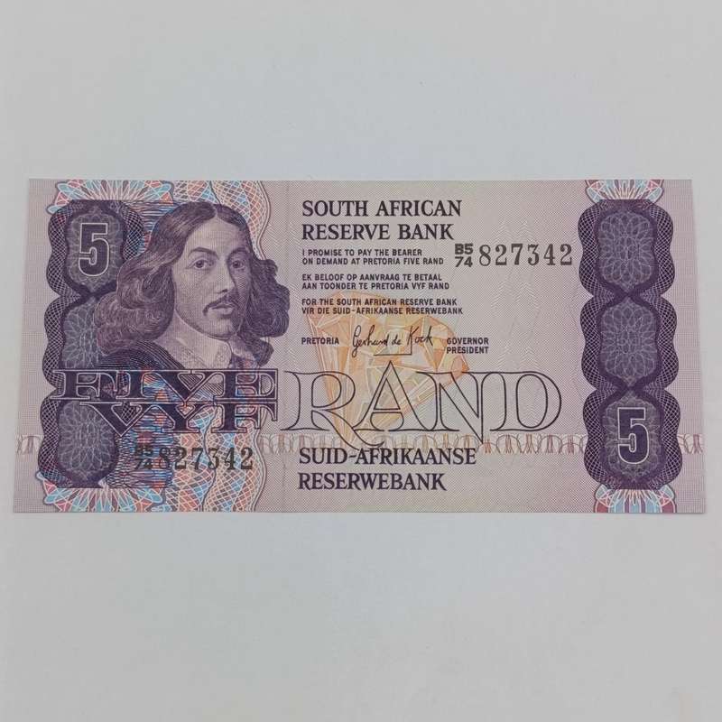 Pair of uncirculated R5 banknotes Gerhard de Kock and CL Stals