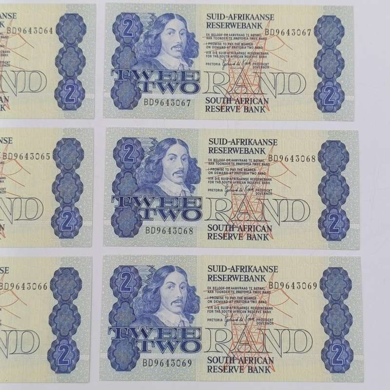 Gerhard de Kock Third issue lot of 6xR2 notes with consecutive numbers - uncirculated