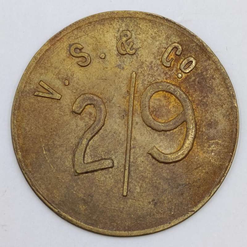 V.S. and Co Cape Town 2/9 2 Shilling 9 Pence token - very scarce