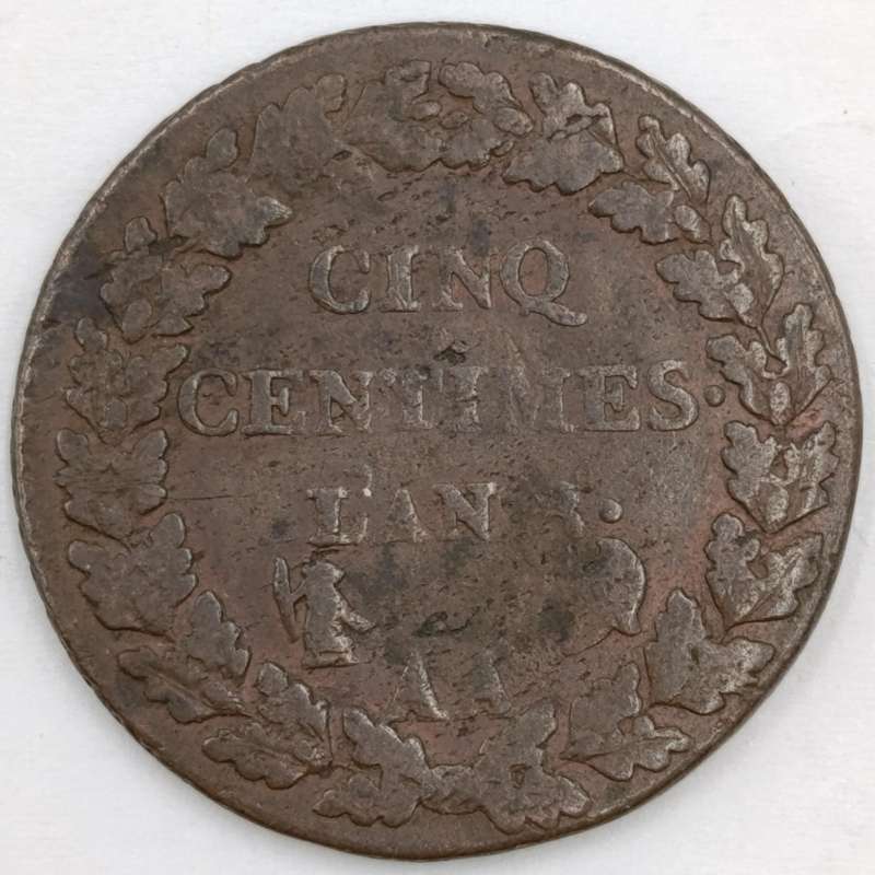 Circa 1800 France 5 centimes Dupré year - AA date mark - Metz mint - rarely seen