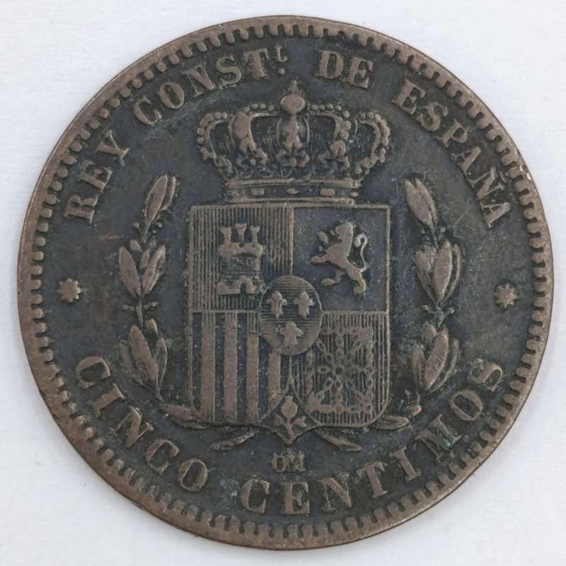 1877 Spain 5 Centimos XF
