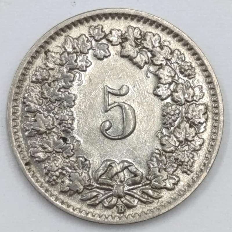 Switzerland 1938 Five Rappen Lowest mintage AU+