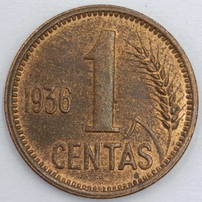 1936 Lithuania 1 centas AU+