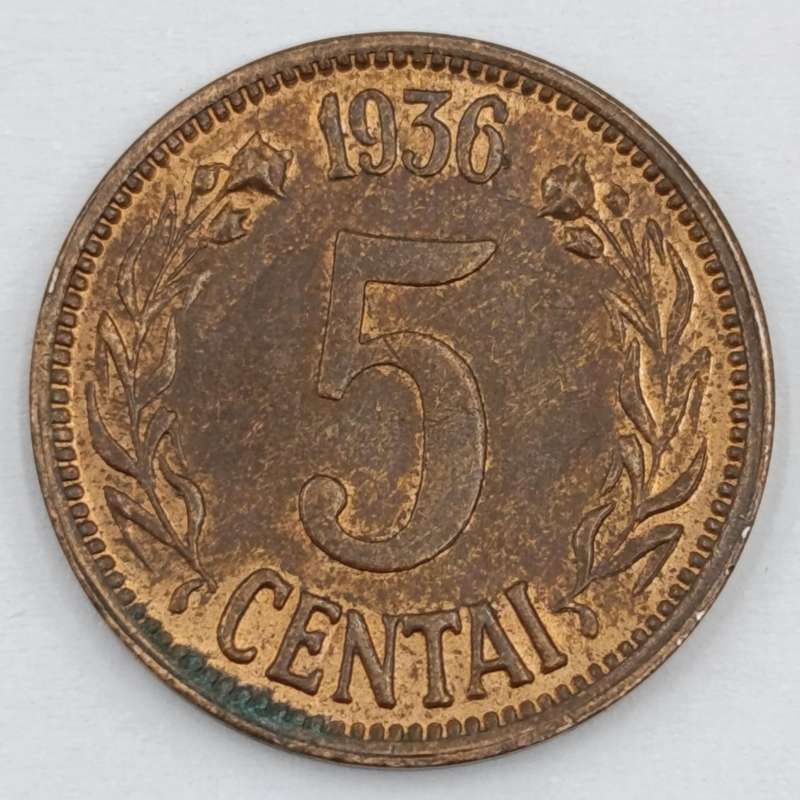 Lithuania 1936 uncirculated 5 cental