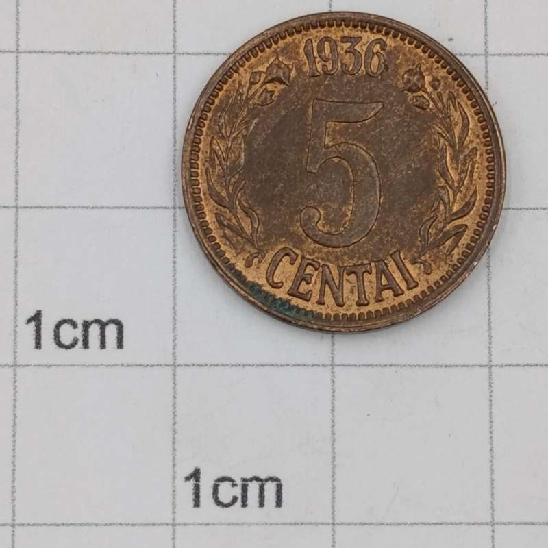 Lithuania 1936 uncirculated 5 cental