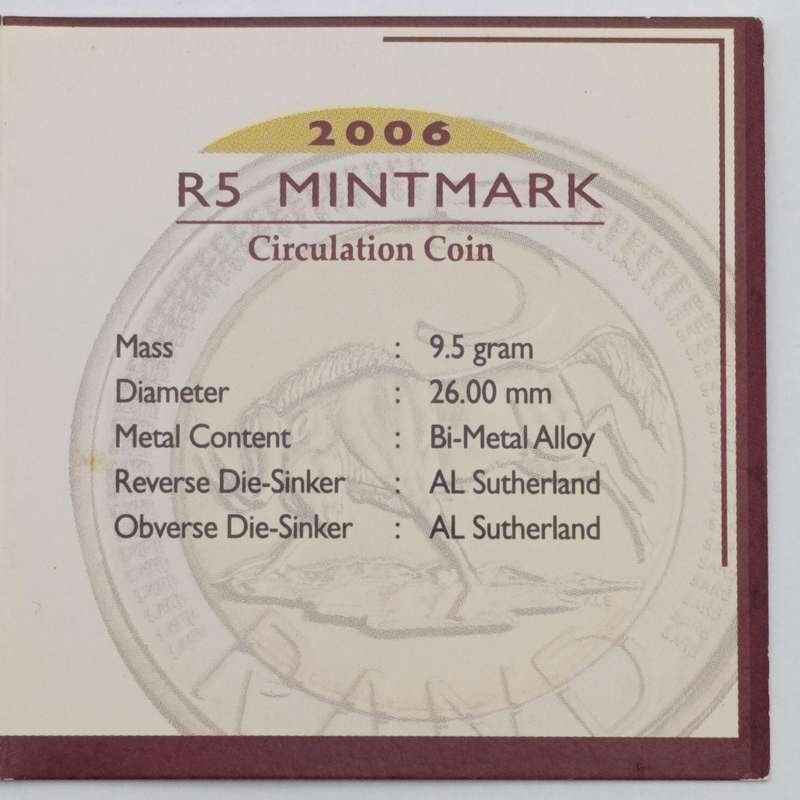 2006 RSA Oom Paul Mintmark R5 coin with certificate - Mintage 957