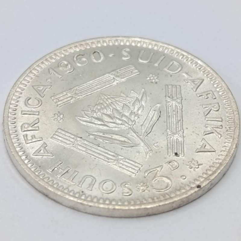 South Africa 1960 scarce 3d tickey uncirculated Low mintage of 21364