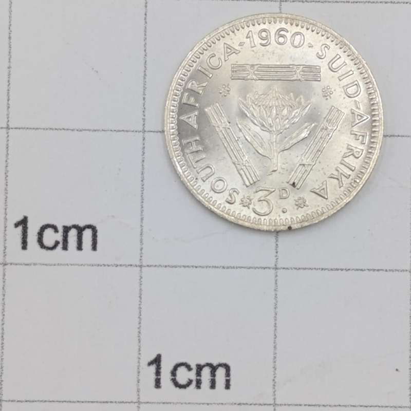 South Africa 1960 scarce 3d tickey uncirculated Low mintage of 21364