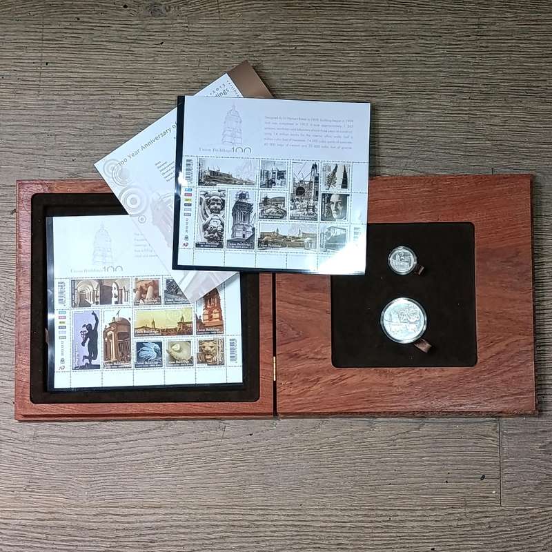 2013 RSA 100 Year Anniversary of the Union Buildings R2 prestige coin set with stamps