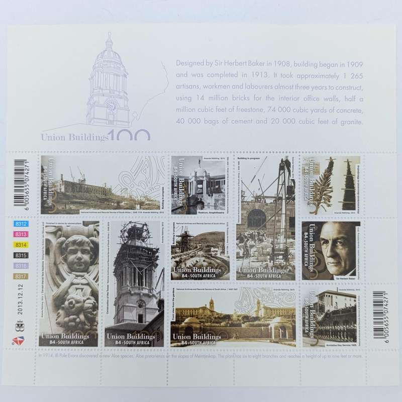 2013 RSA 100 Year Anniversary of the Union Buildings R2 prestige coin set with stamps