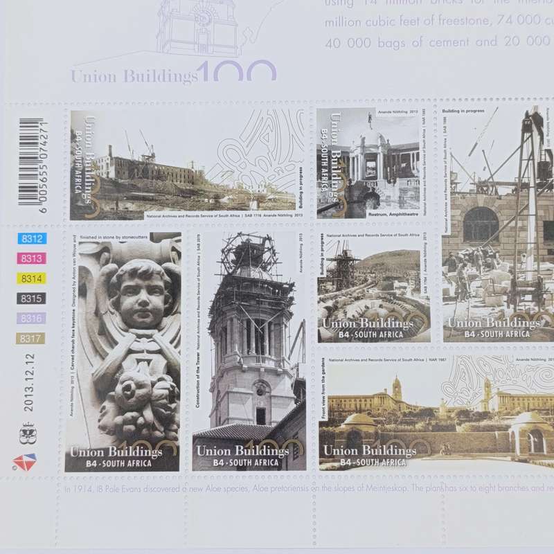 2013 RSA 100 Year Anniversary of the Union Buildings R2 prestige coin set with stamps