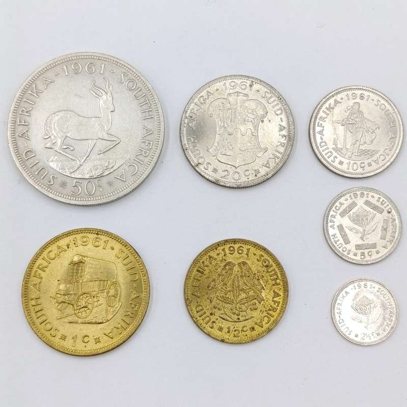 1961 RSA coin set - uncirculated and AU - 1/2 cent to 50 cent