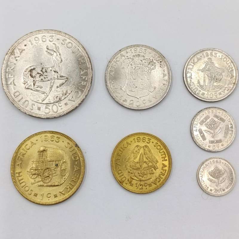 1963 RSA coin set - uncirculated and AU - 1/2 cent to 50 cent