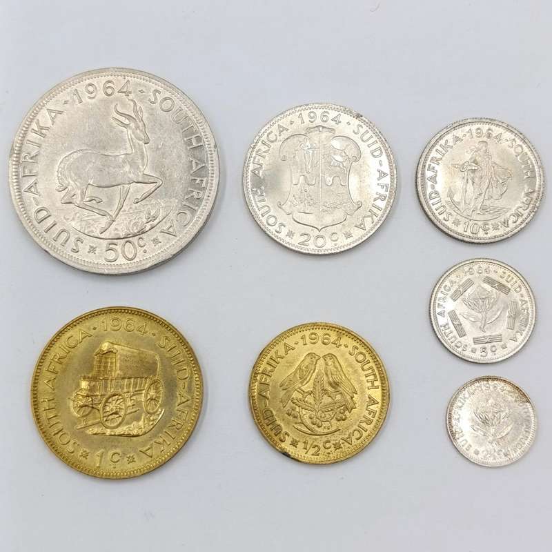 1964 RSA coin set - uncirculated and AU 1/2 cent to 50 cent