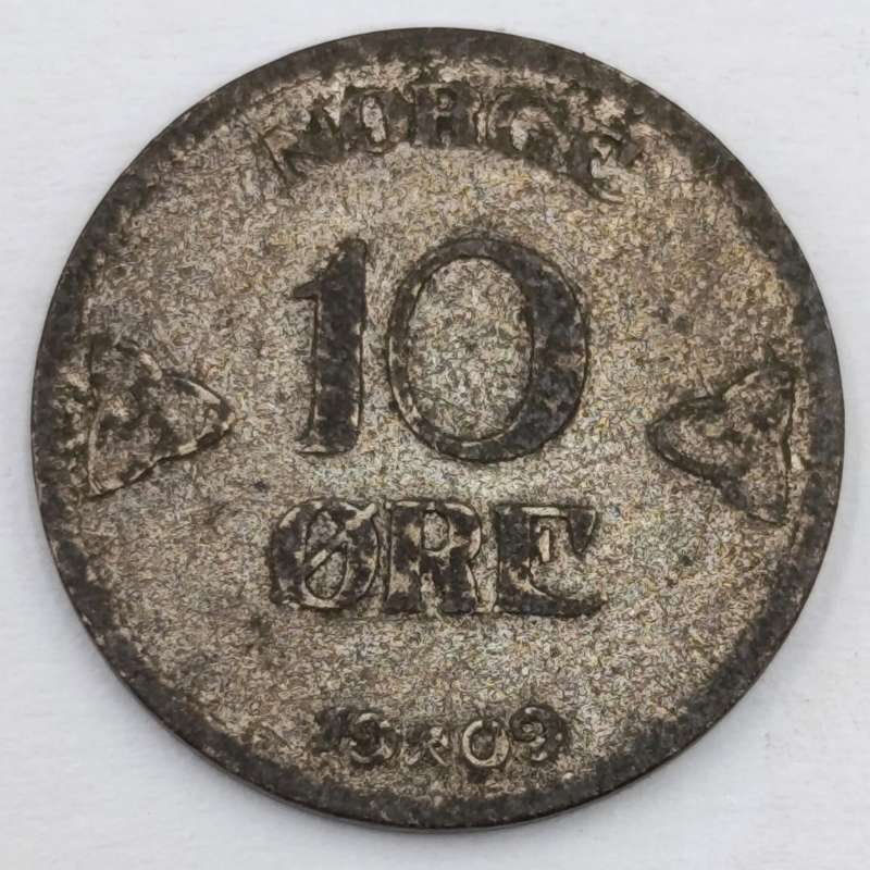 Norway 1909 silver 10 Ore VF+