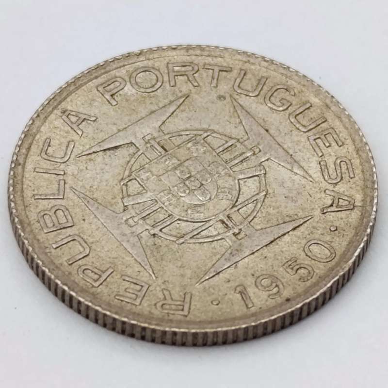 Mozambique 1950 silver 2 $50 Escudos AU condition