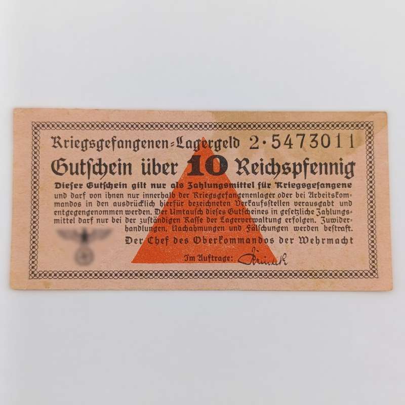WW2 German Prisoner of War 10 Reichspfennig Lagergeld banknote