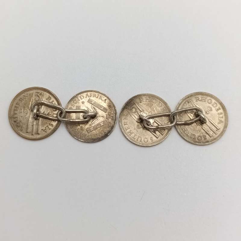 Pair of Rhodesia silver tickeys cufflinks