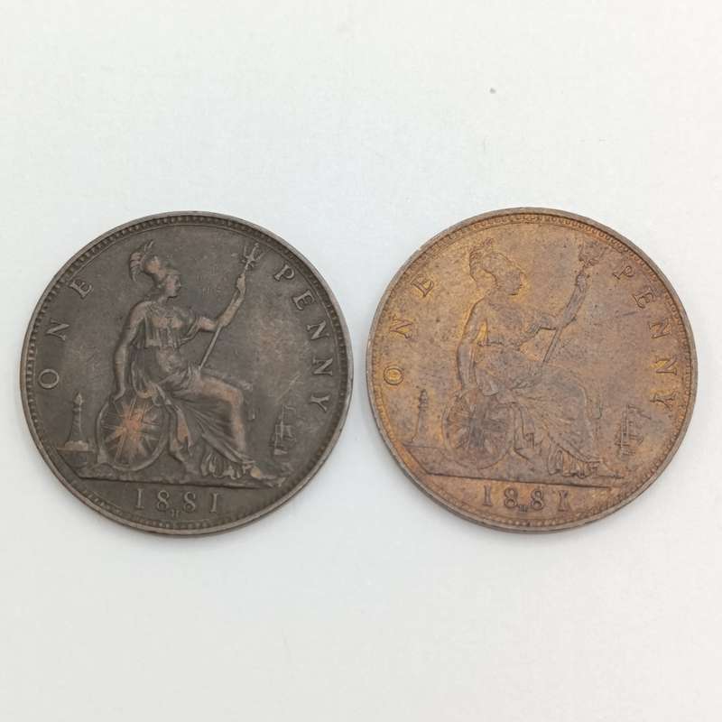 1881 H penny AU -  looks like 13 leaves not 15 plus used penny with 15  leaves