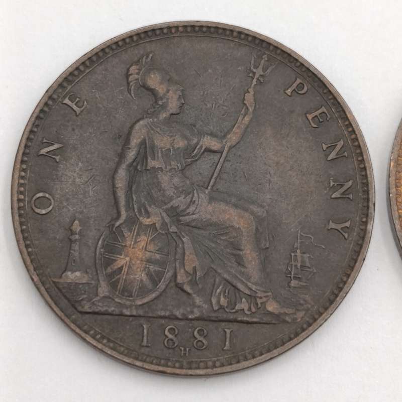1881 H penny AU -  looks like 13 leaves not 15 plus used penny with 15  leaves