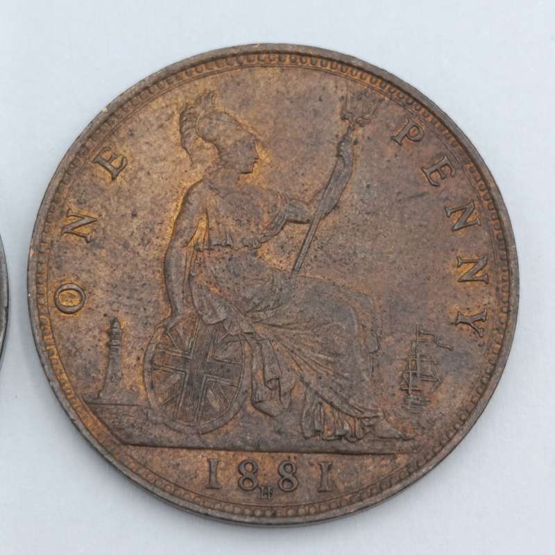 1881 H penny AU -  looks like 13 leaves not 15 plus used penny with 15  leaves