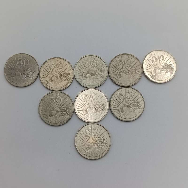 Zimbabwe set of 9 x 50 cent coins 1980 - 2002 period