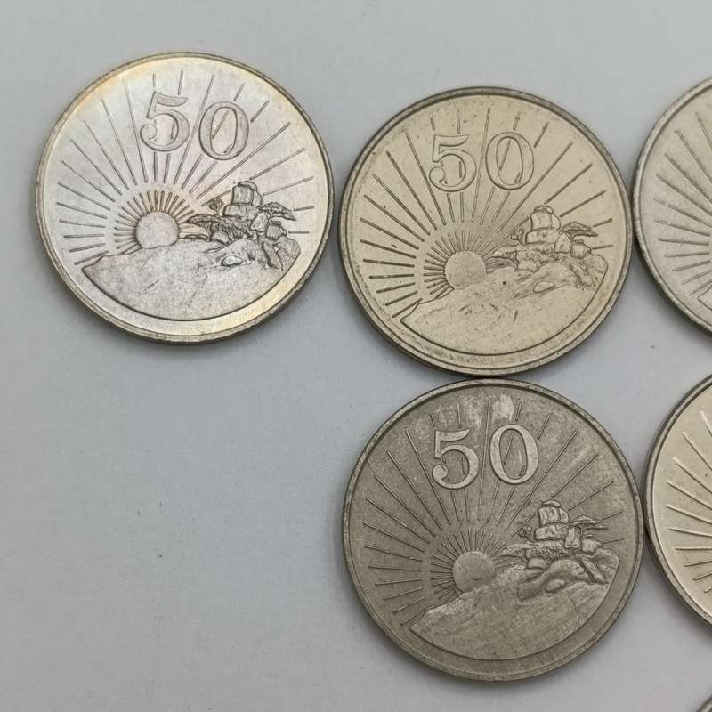 Zimbabwe set of 9 x 50 cent coins 1980 - 2002 period