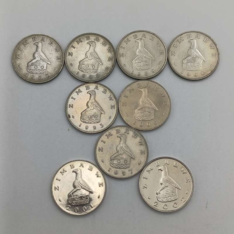 Zimbabwe set of 9 x 50 cent coins 1980 - 2002 period