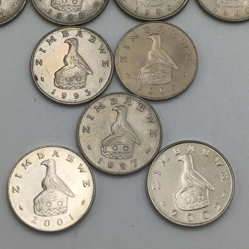 Zimbabwe set of 9 x 50 cent coins 1980 - 2002 period