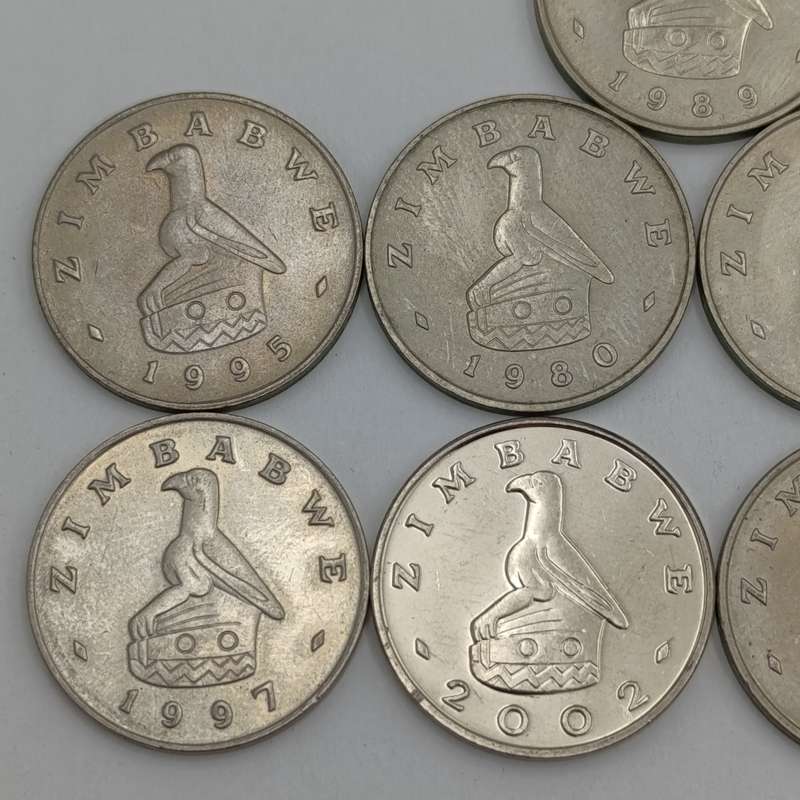 Zimbabwe set of 9 x 50c coins - all the dates to 2002