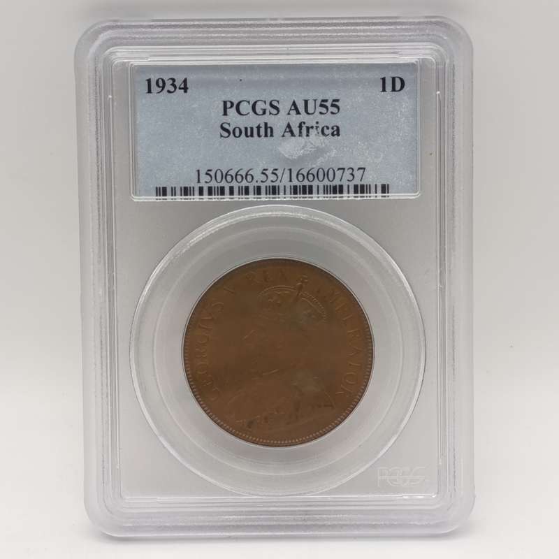 1934 SA Union one Penny graded AU55 by PCGS