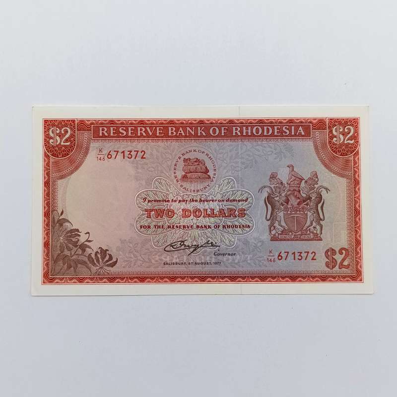 Rhodesia Two dollars banknotes Salisbury 5 August 1977 Pair of uncirculated notes