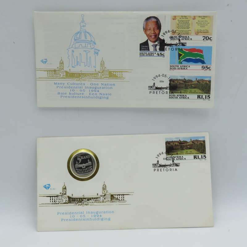 1994 RSA Proof R5 presidential inauguration coin in FDC including FDC 6.3b