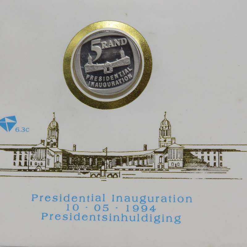1994 RSA Proof R5 presidential inauguration coin in FDC including FDC 6.3b