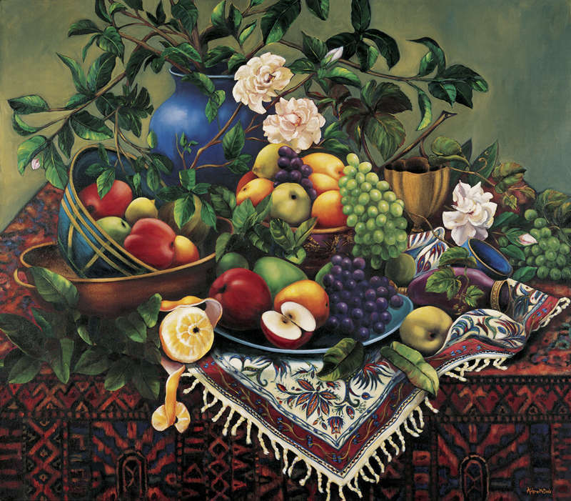 Investment art - original Arlene McDade. Large canvas. Baroque Fruit. Stunning statement piece.