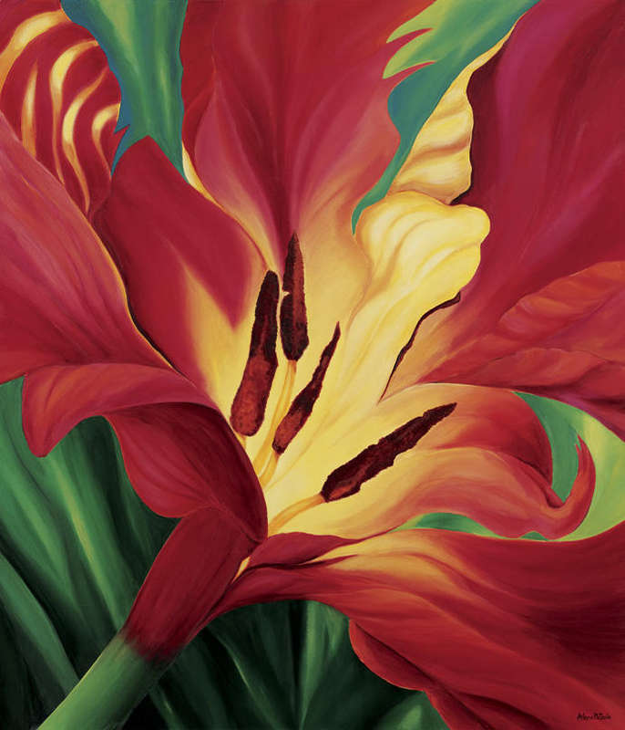 South African investment art - large  Arlene McDade original on canvas. Parrot Tulip