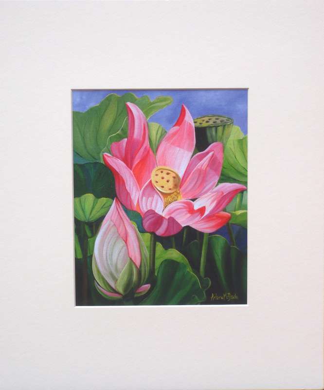 Limited edition giclee print on canvas signed by the artist Arlene McDade. Lotus pond