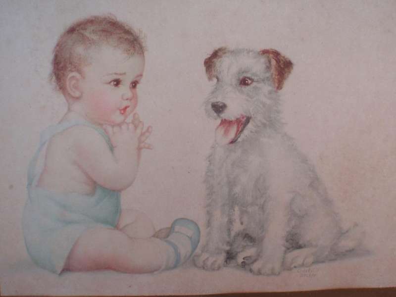 Vintage print - Playmates.  Charlotte Becker.  In original frame.