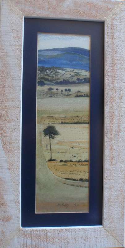 ORIGINAL `BIBBY` WATERCOLOUR.  DATED `90.  UNUSUAL LANDSCAPE. LOVELY PIECE, WELL FRAMED.