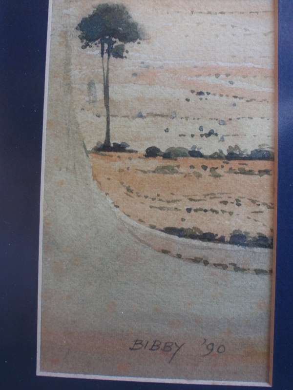 ORIGINAL `BIBBY` WATERCOLOUR.  DATED `90.  UNUSUAL LANDSCAPE. LOVELY PIECE, WELL FRAMED.