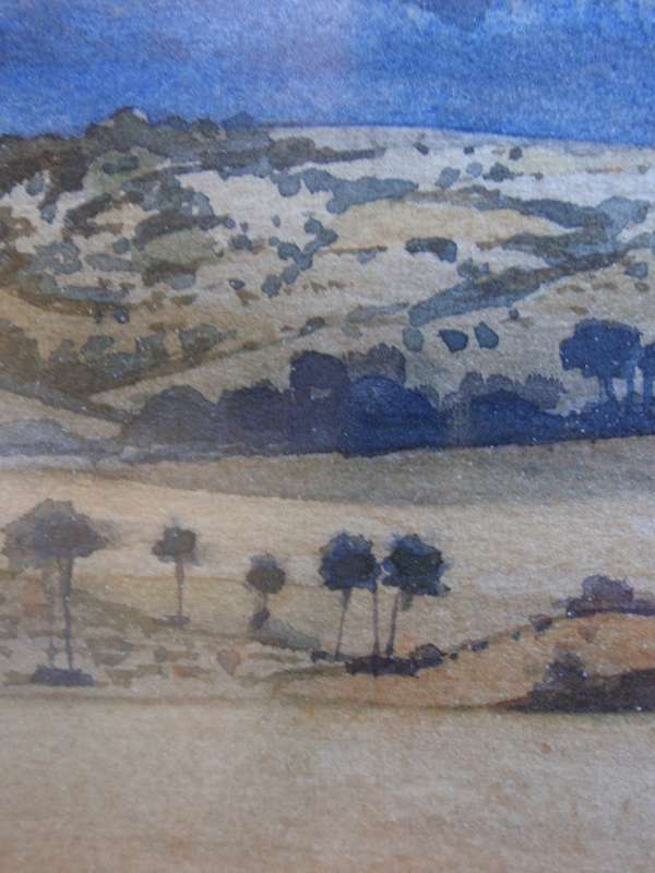 ORIGINAL `BIBBY` WATERCOLOUR.  DATED `90.  UNUSUAL LANDSCAPE. LOVELY PIECE, WELL FRAMED.