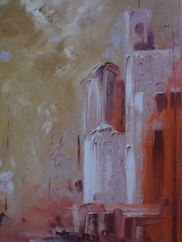 Stunning abstract boat scene - in gorgeous mellow amber hues. Impasto style art.