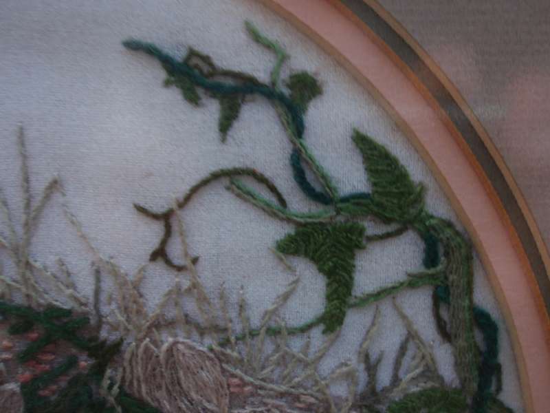 Exquisite embroidery in beautiful frame The Three Bunnies in a gorgeous garden. Stunning