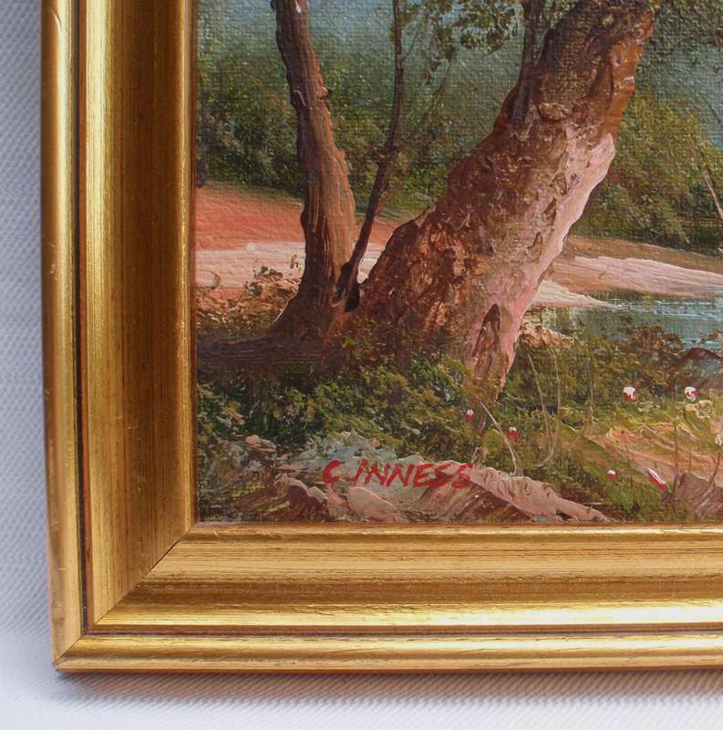 Vintage original oil painting signed C.Inness.  Beautiful little landscape on canvas - well framed