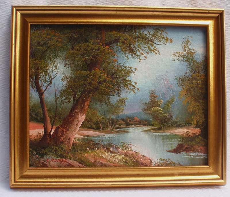 Vintage original oil painting signed C.Inness.  Beautiful little landscape on canvas - well framed
