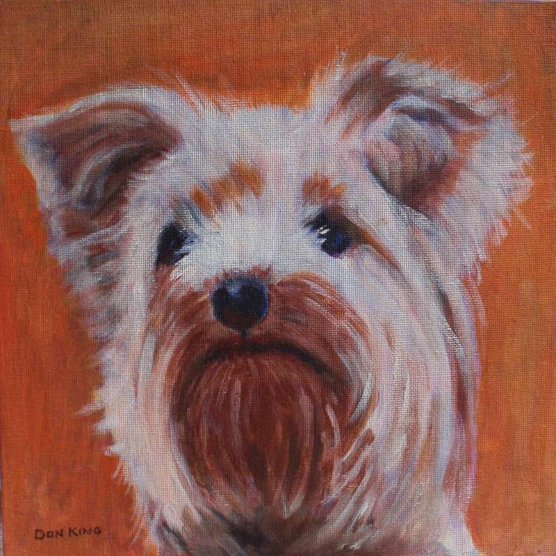Cute little doggy pawtrait signed Don King. Character painting.