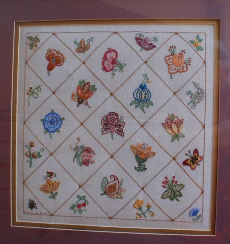 Needle art - beautiful botanical embroidery in lovely frame.