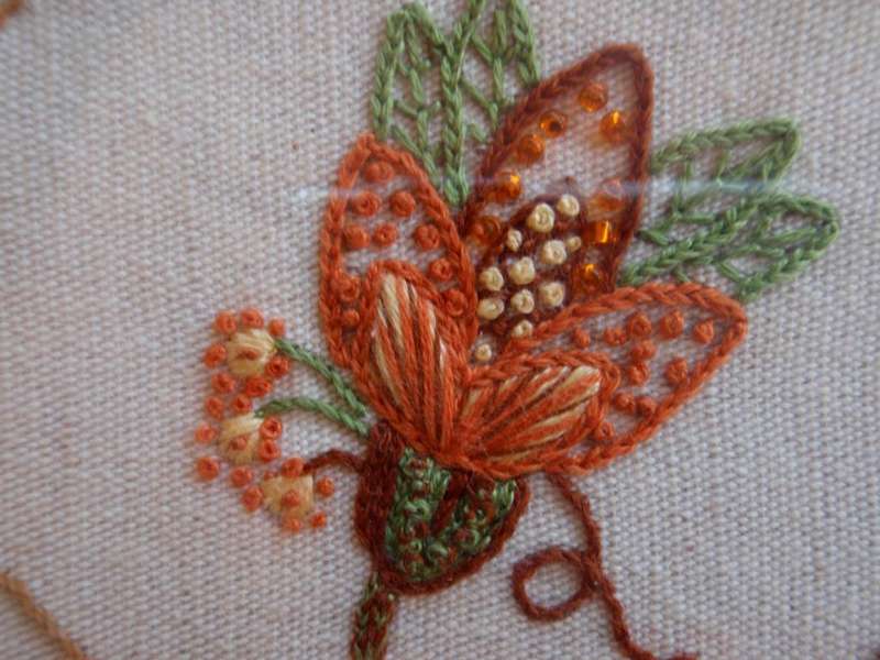 Needle art - beautiful botanical embroidery in lovely frame.