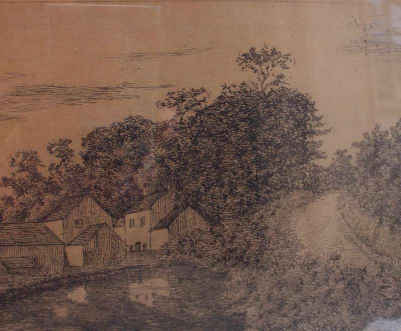 Antique ink drawing "Carreg Genner Mill, Llandilo.  Signed and dated 1927.  Historical piece.